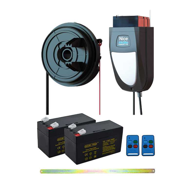 Nice Garage Door DC Blue Absolute Roll-Up Kit +2xTx4 + Batt + C/Weight